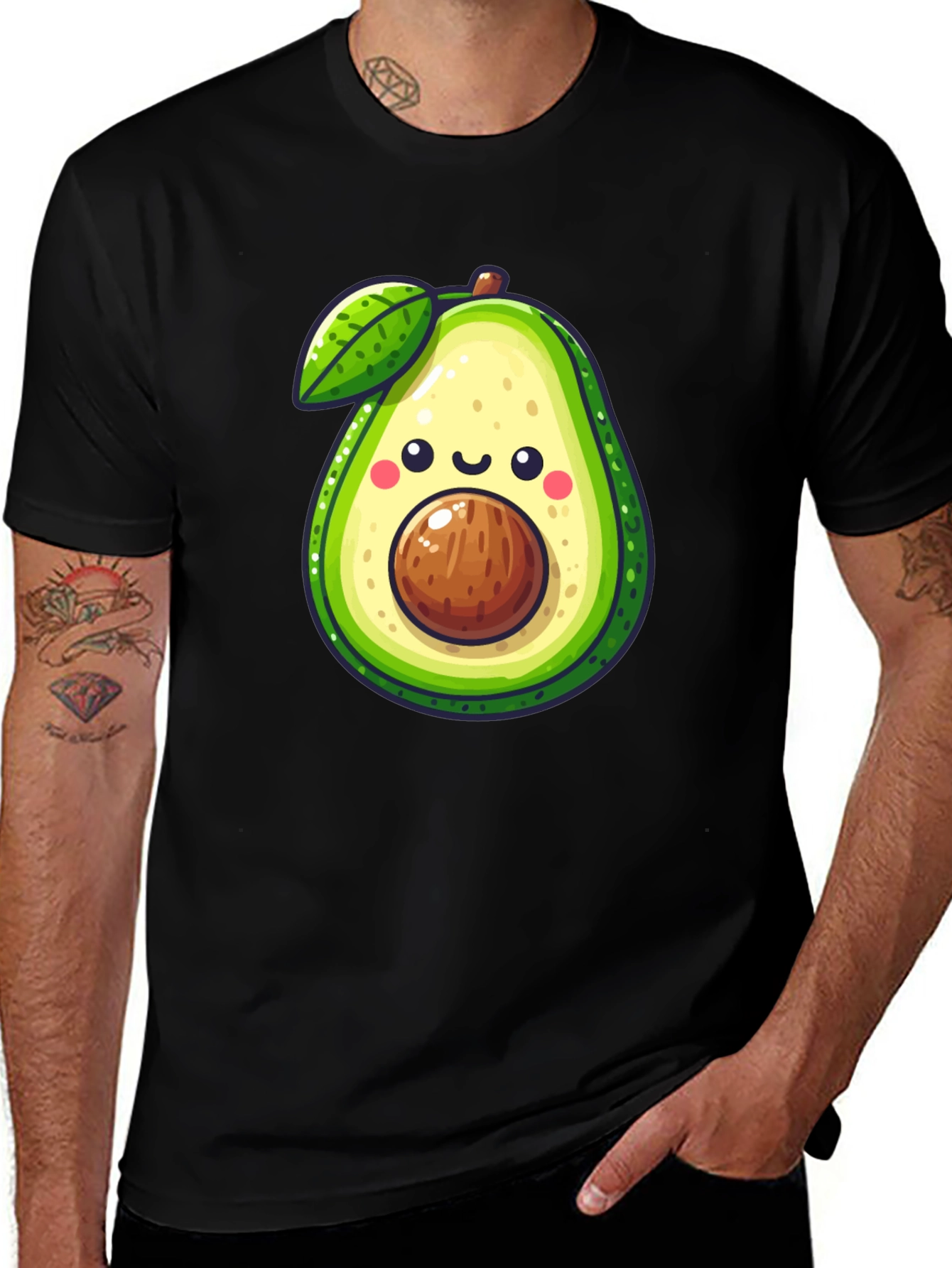 Cute Avocado Graphic Tee - Black Cotton Shirt