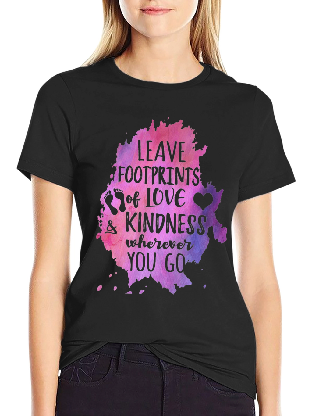 Leave Footprints of Love Kindness Graphic Tee - Black