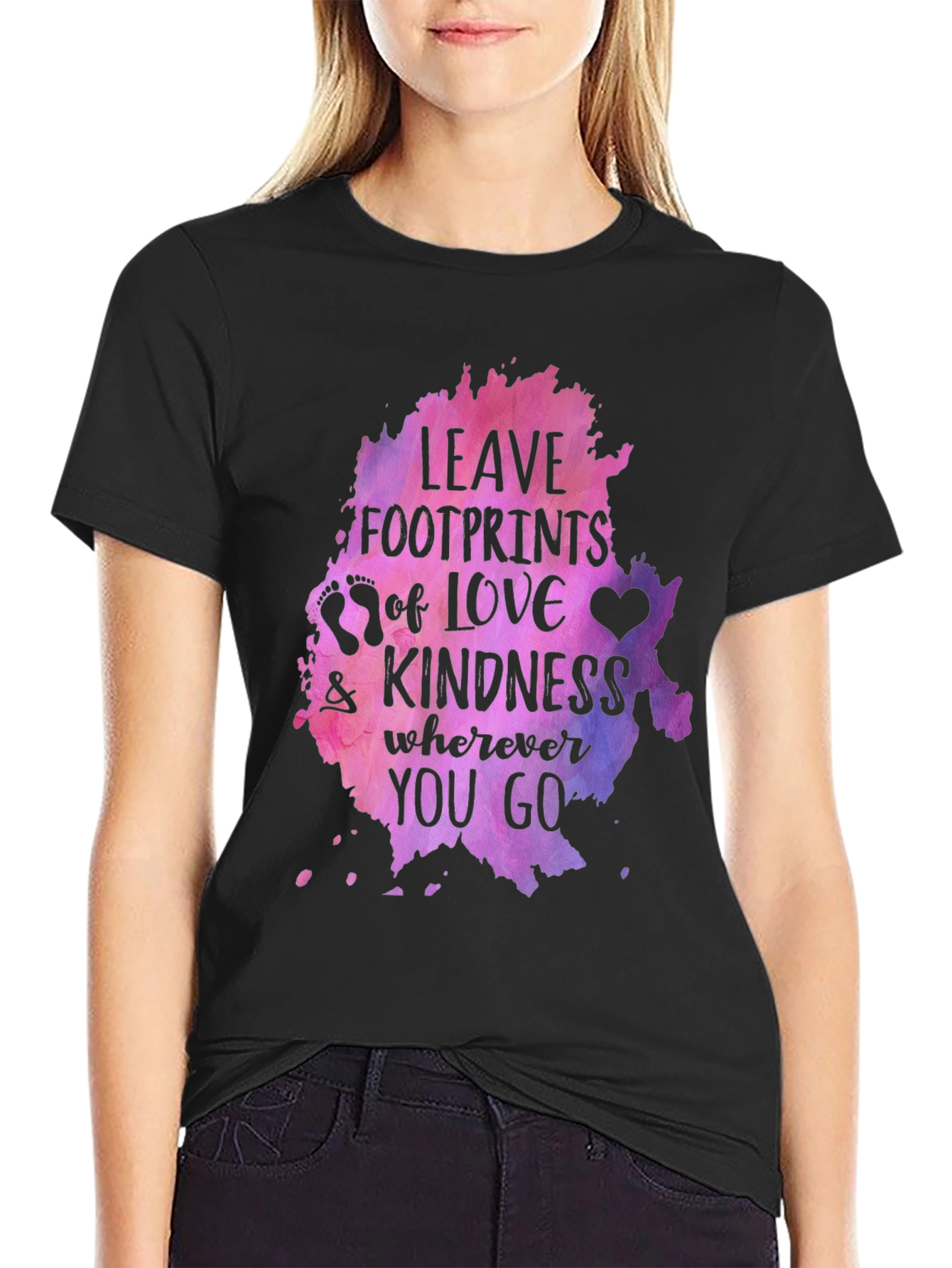 Leave Footprints of Love Kindness Graphic Tee - Black