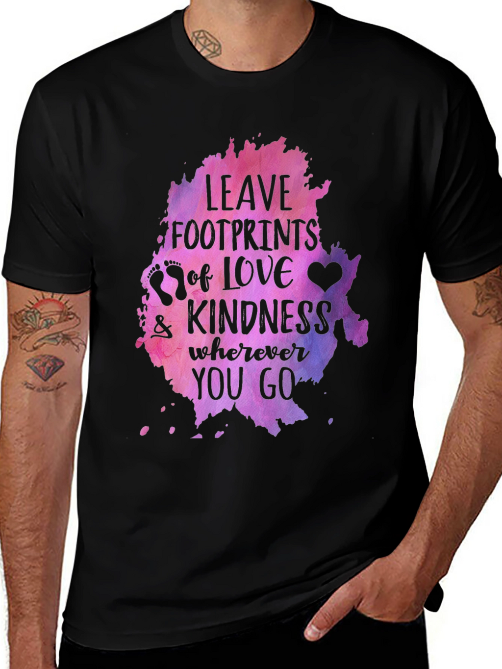 Leave Footprints of Love Kindness Graphic Tee - Black