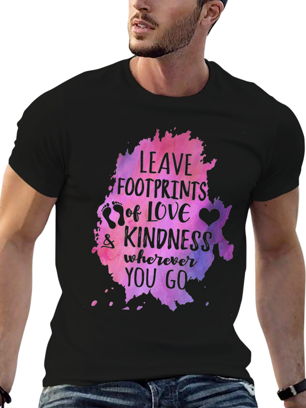 Leave Footprints of Love Kindness Graphic Tee - Black