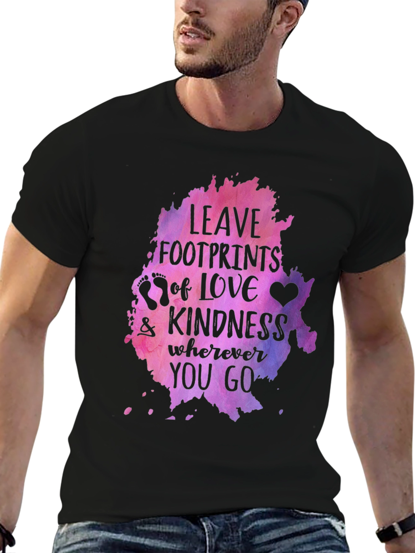 Leave Footprints of Love Kindness Graphic Tee - Black