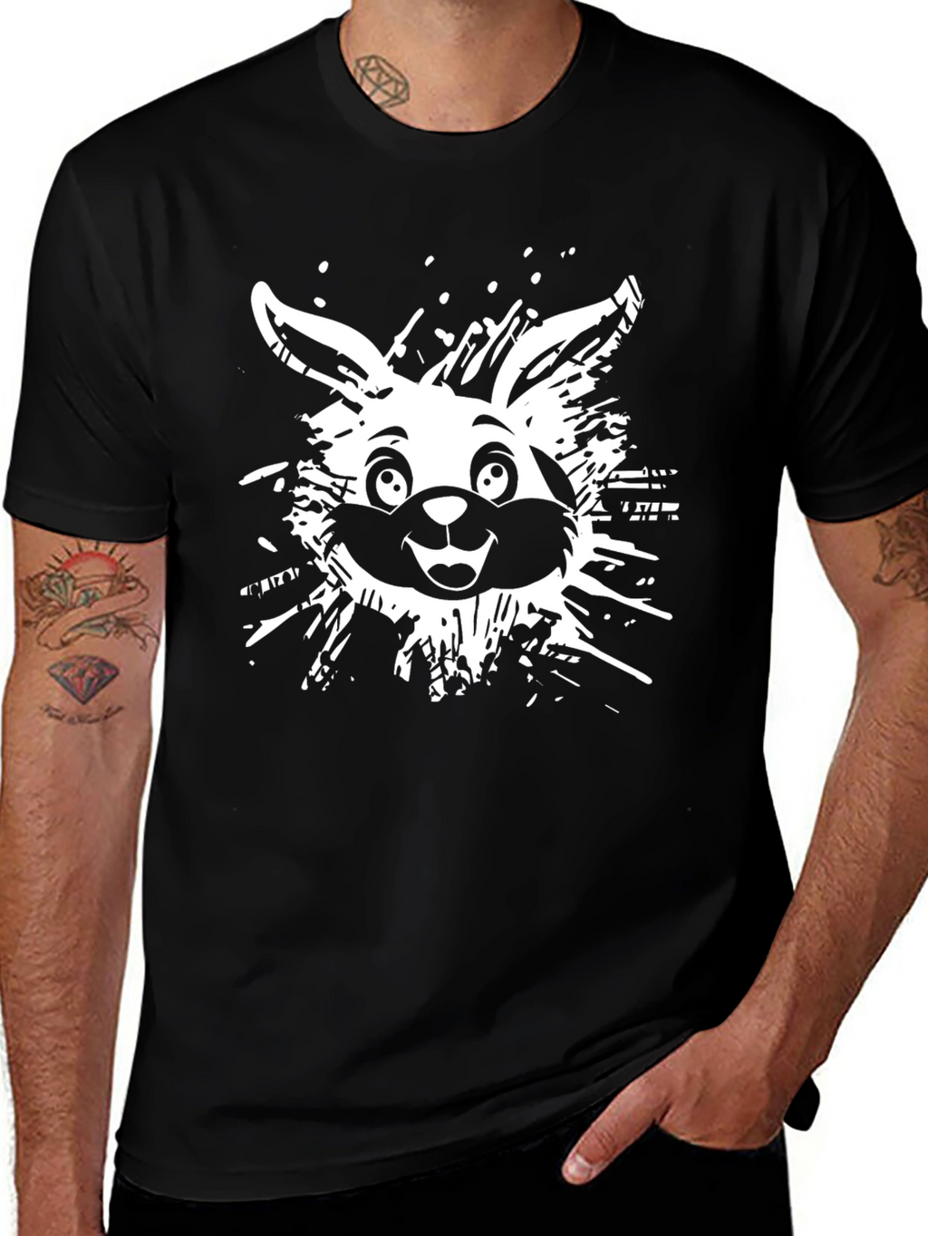 Bunny Graphic Tee - Black Cotton Casual T-Shirt