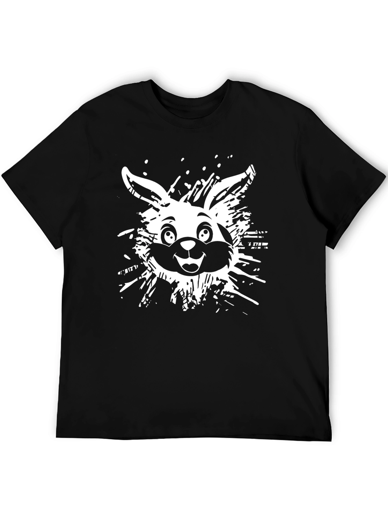 Bunny Graphic Tee - Black Cotton Casual T-Shirt
