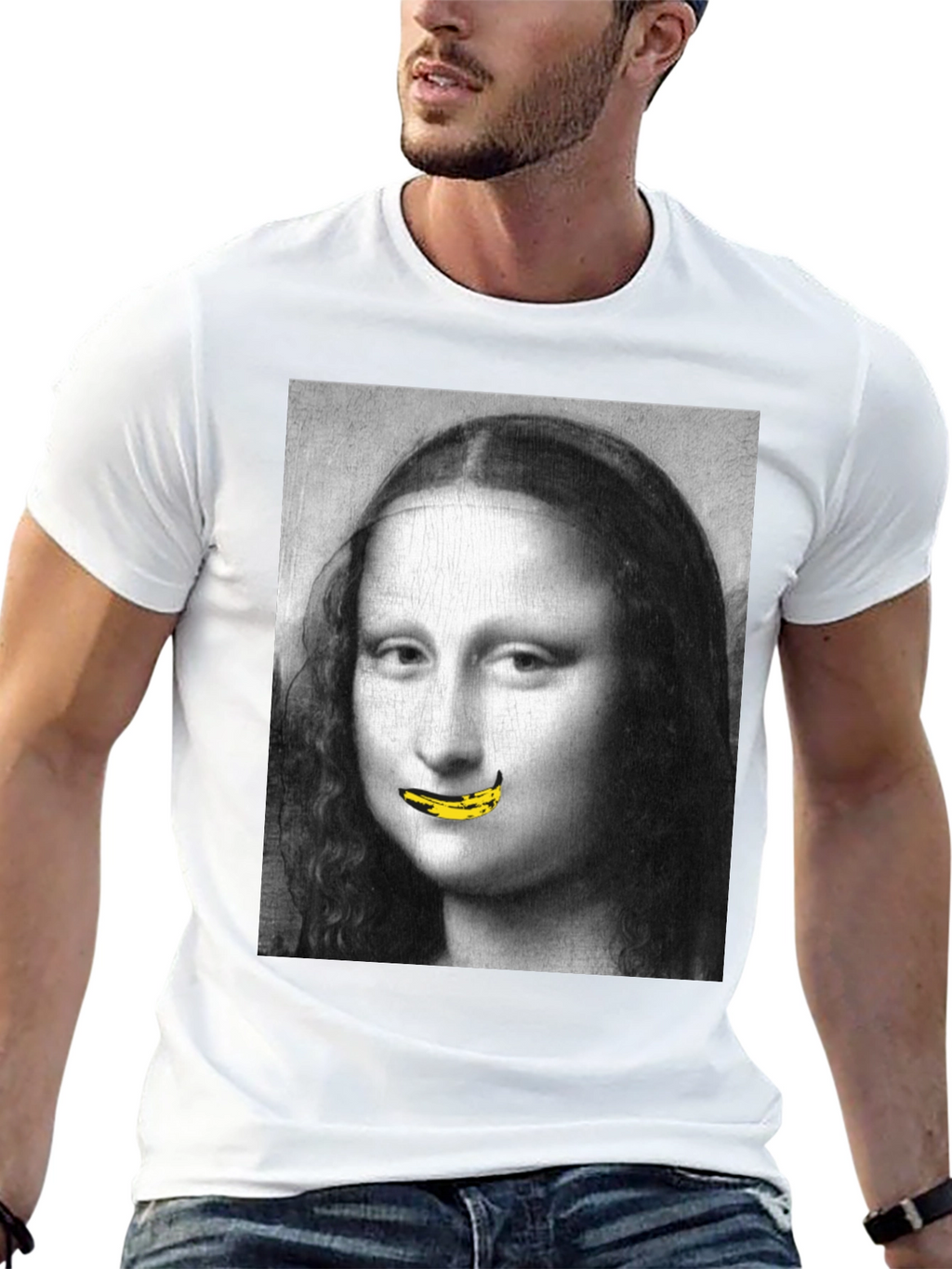 Mona Lisa Banana Mouth Black T-Shirt