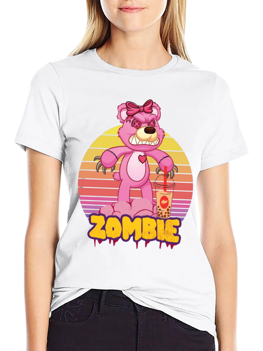 Zombie Bear Bubble Tea Graphic T-Shirt
