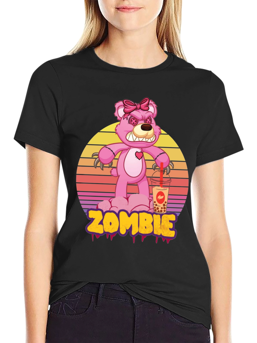 Zombie Bear Bubble Tea Graphic T-Shirt
