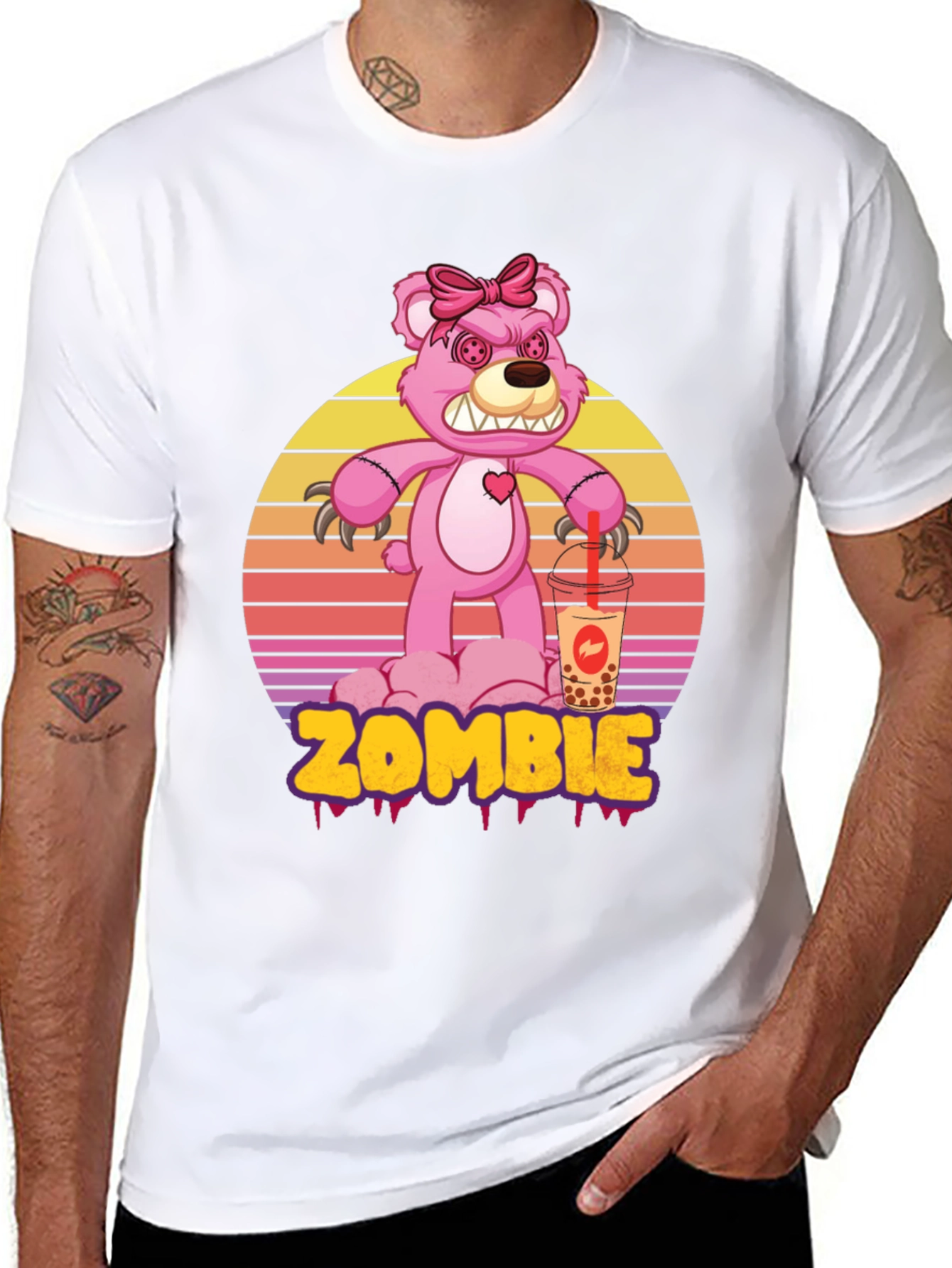 Zombie Bear Bubble Tea Graphic T-Shirt
