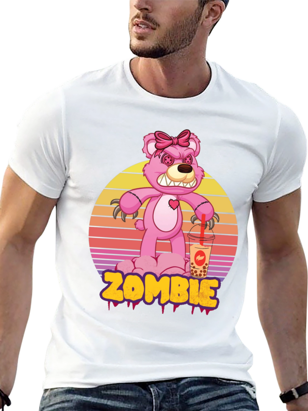 Zombie Bear Bubble Tea Graphic T-Shirt
