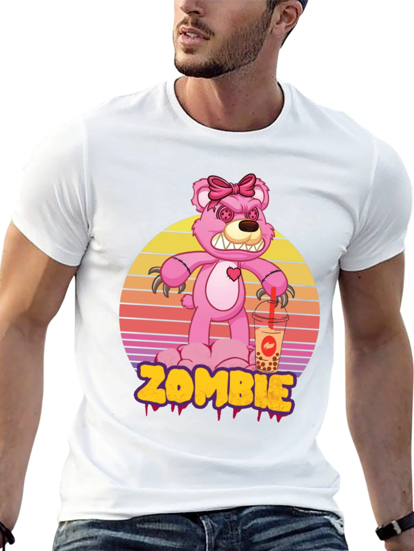 Zombie Bear Bubble Tea Graphic T-Shirt