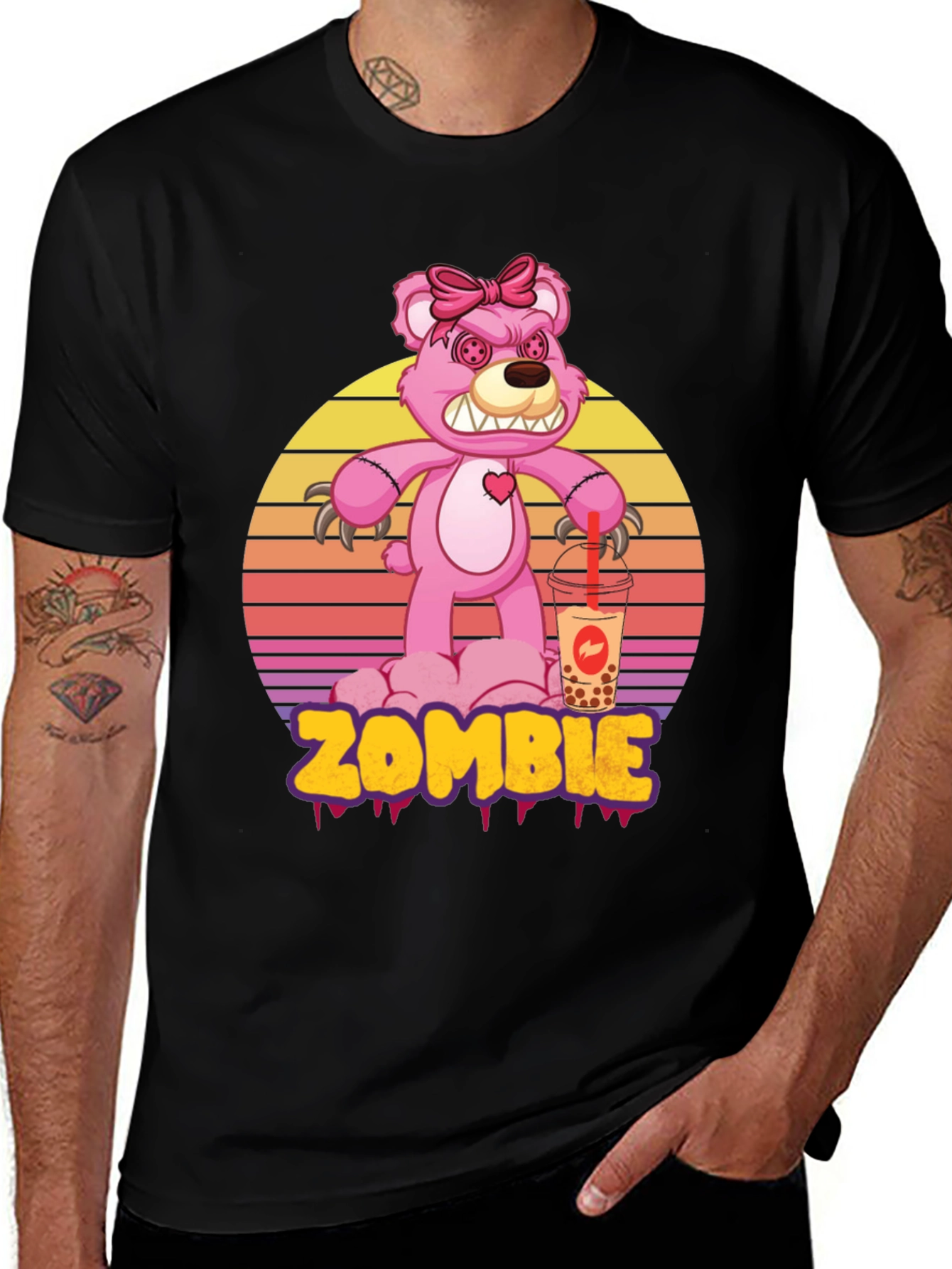 Zombie Bear Bubble Tea Graphic T-Shirt