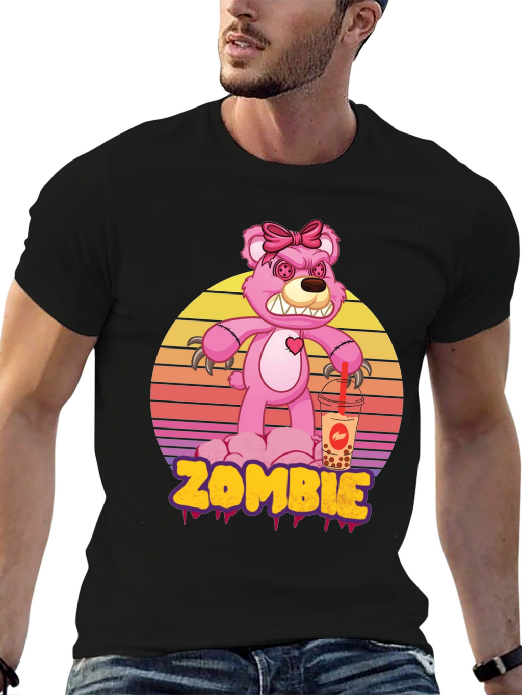 Zombie Bear Bubble Tea Graphic T-Shirt