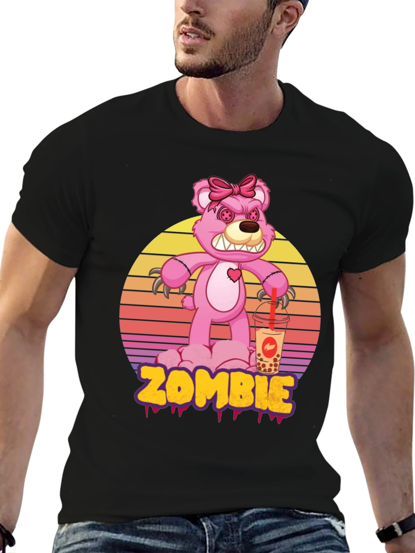 Zombie Bear Bubble Tea Graphic T-Shirt