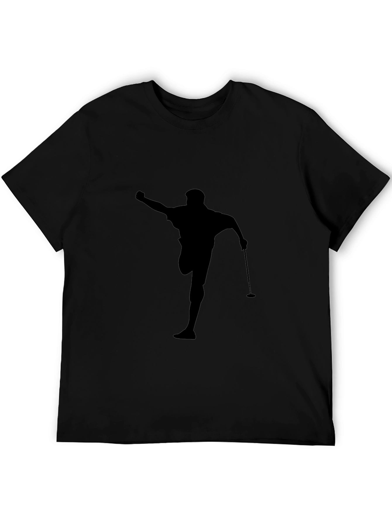 Golfer Silhouette Graphic Tee - Black Cotton Casual