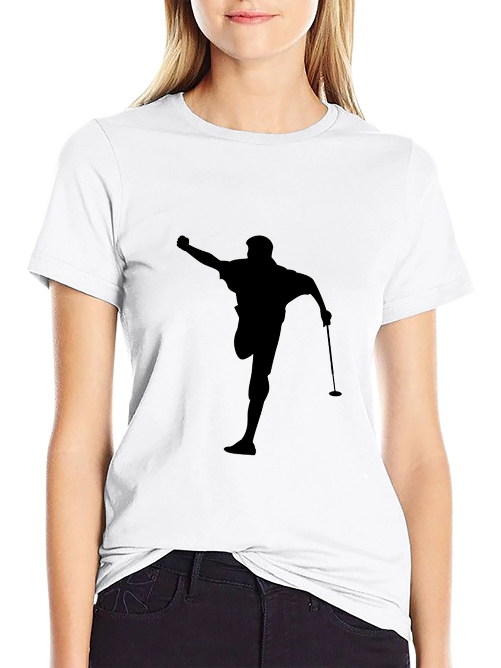 Golfer Silhouette Graphic Tee - Black Cotton Casual