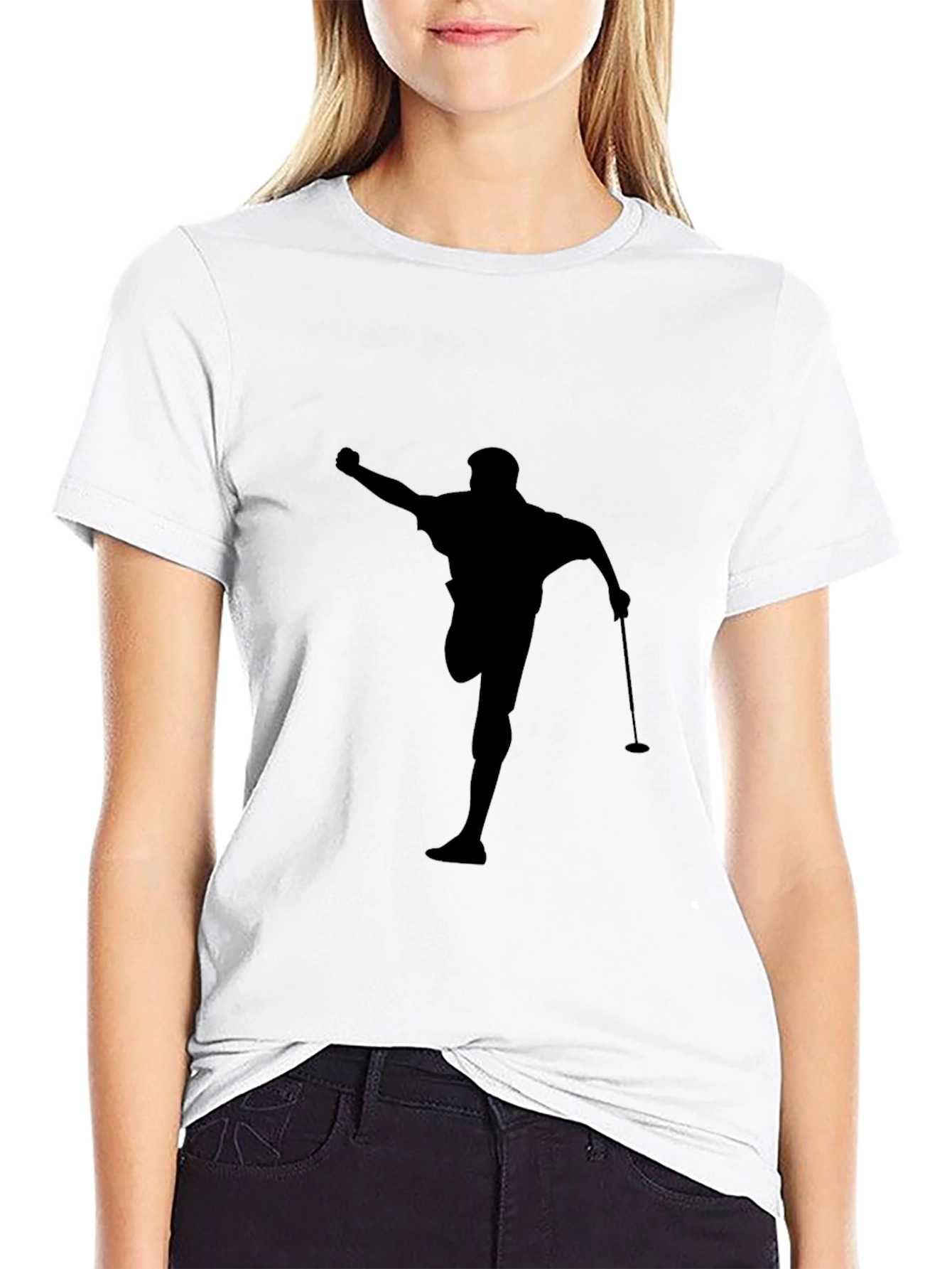 Golfer Silhouette Graphic Tee - Black Cotton Casual