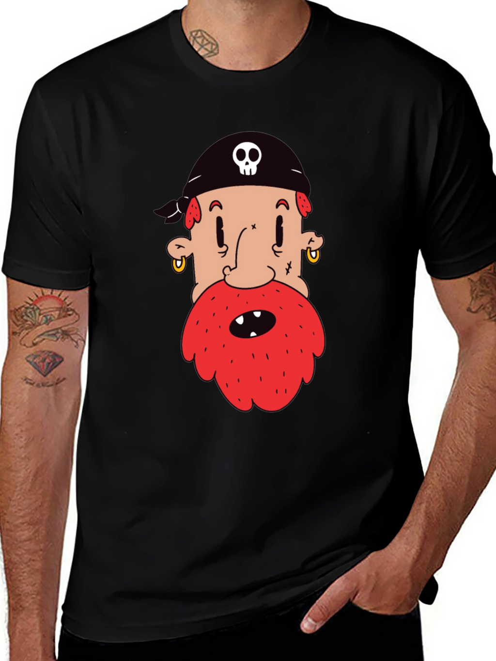 Pirate Cartoon Graphic Black T-Shirt