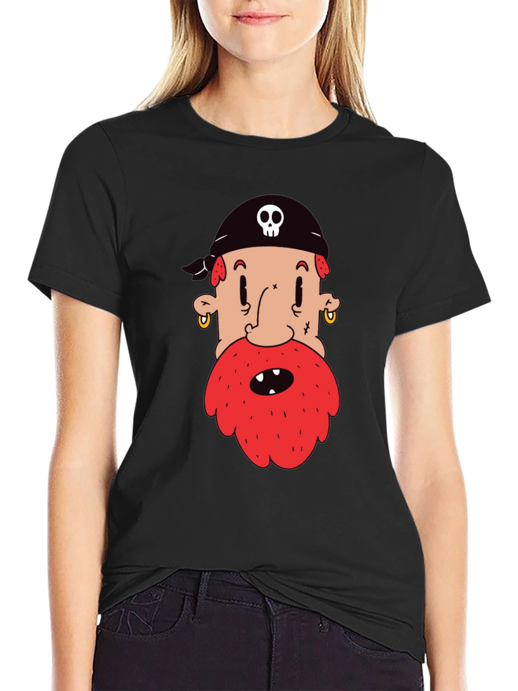 Pirate Cartoon Graphic Black T-Shirt