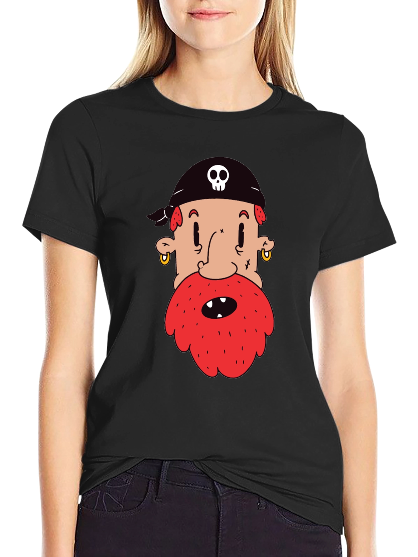 Pirate Cartoon Graphic Black T-Shirt