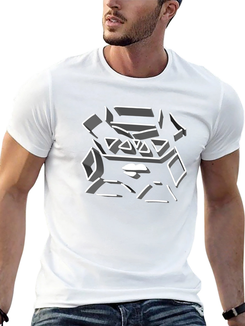Abstract Geometric Lips Graphic Tee - Black