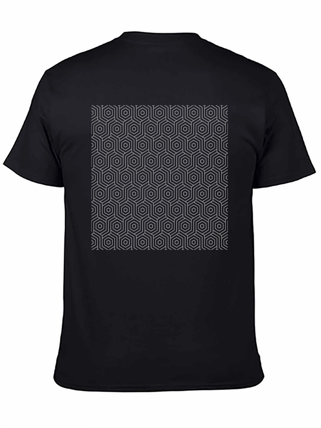 Geometric Hexagon Patterned Black T-Shirt