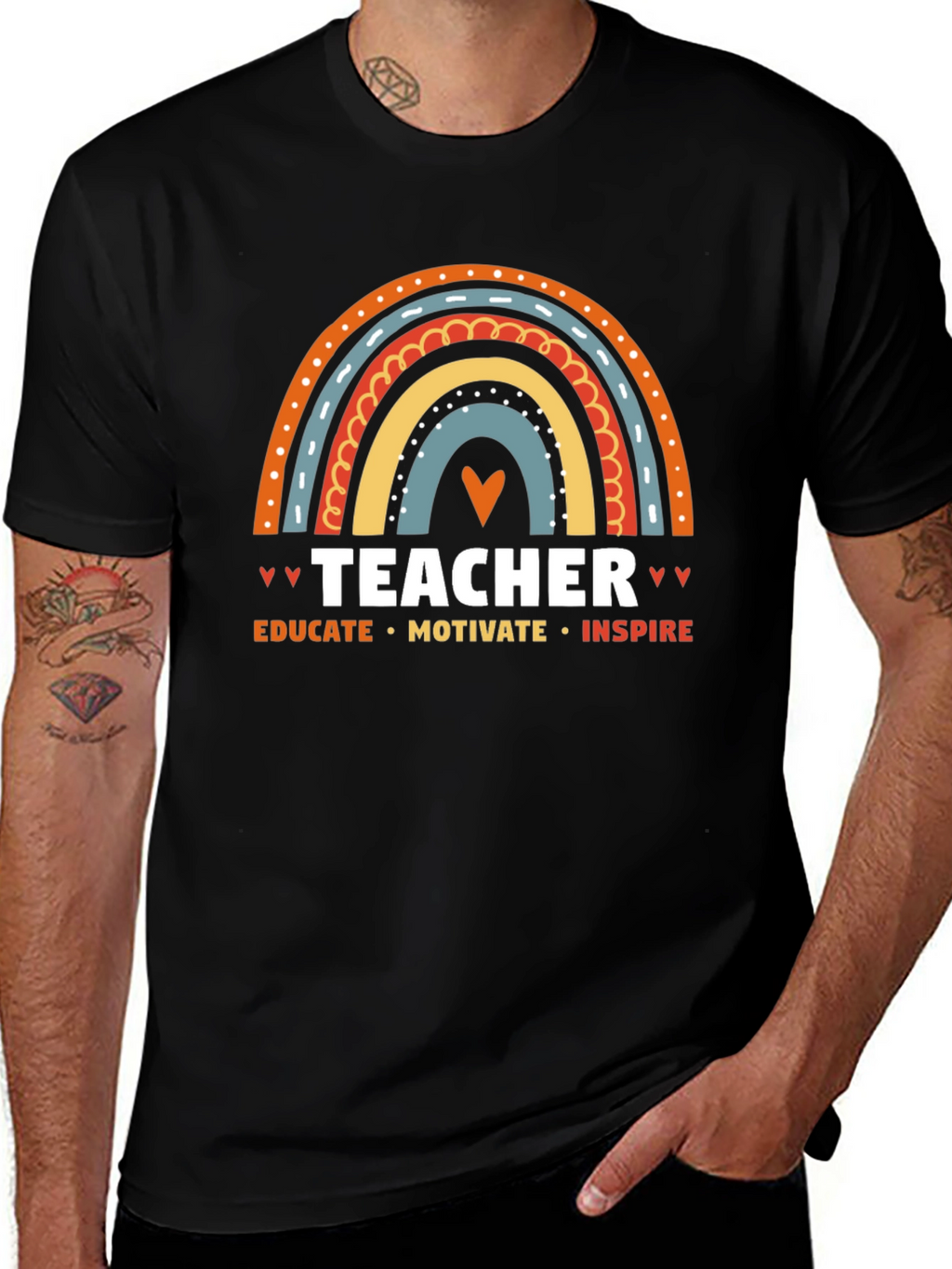 Teacher Rainbow Graphic Tee - Educate Motivate Inspire!