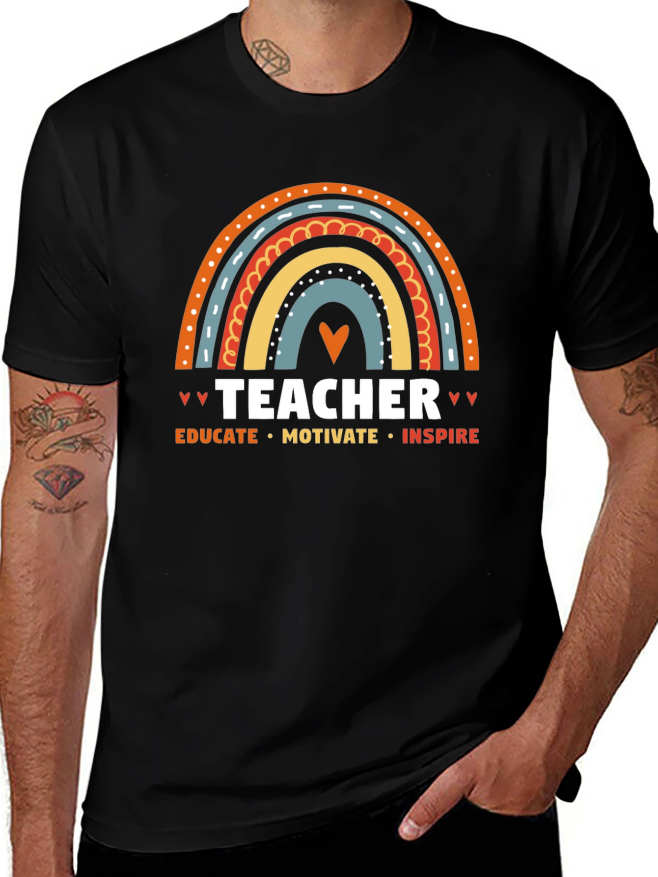 Teacher Rainbow Graphic Tee - Educate Motivate Inspire!