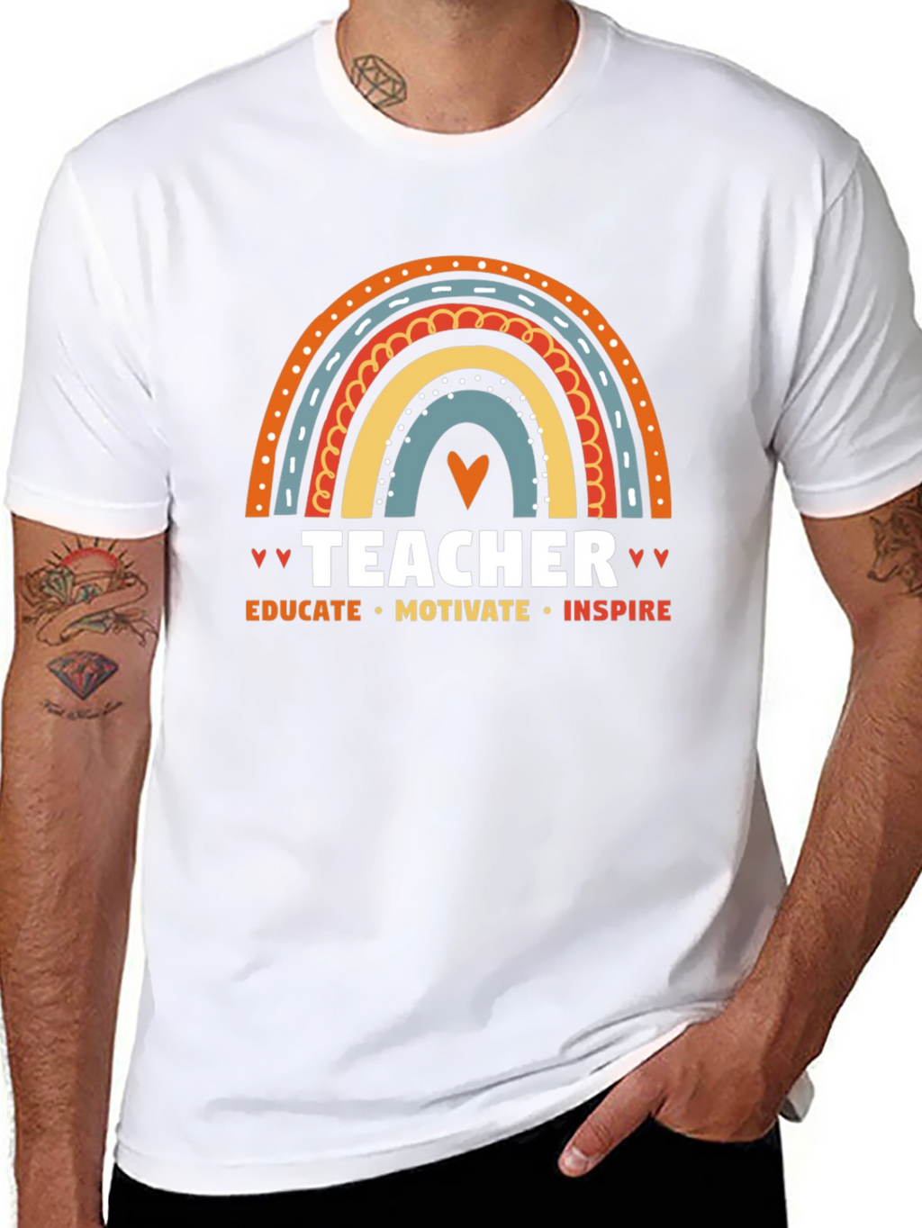 Teacher Rainbow Graphic Tee - Educate Motivate Inspire!