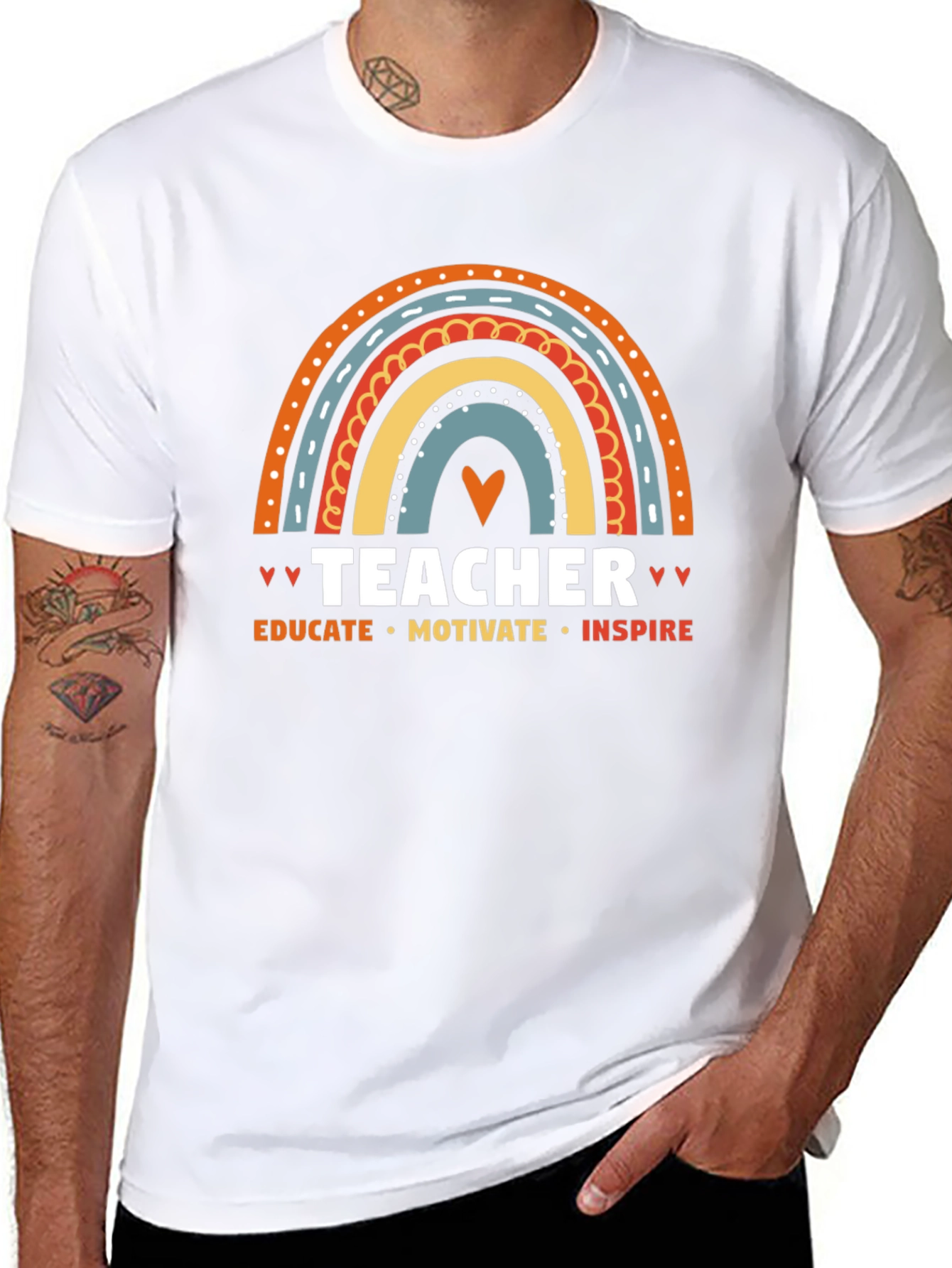 Teacher Rainbow Graphic Tee - Educate Motivate Inspire!