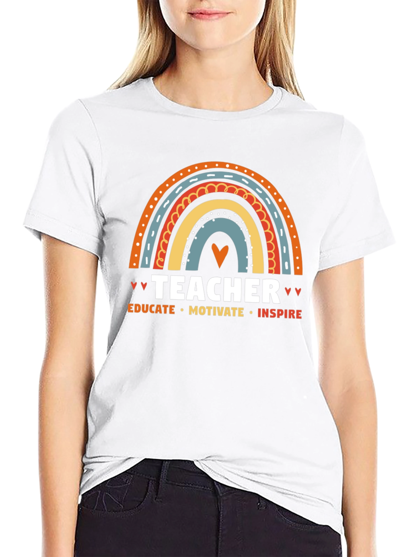 Teacher Rainbow Graphic Tee - Educate Motivate Inspire!