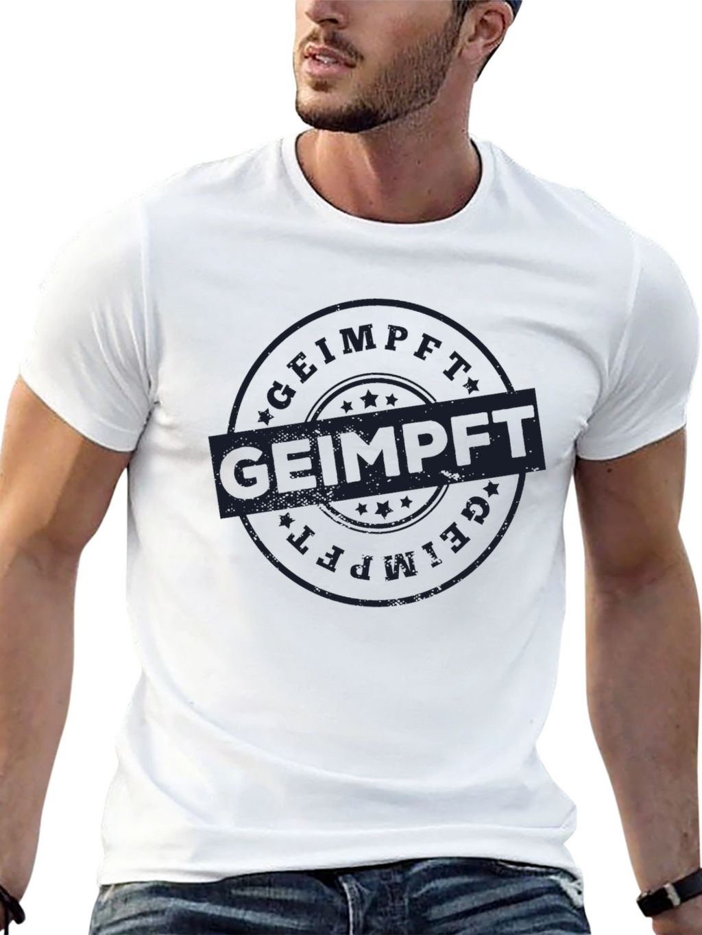 Geimpft T-Shirt - Black Cotton Vaccinated Tee