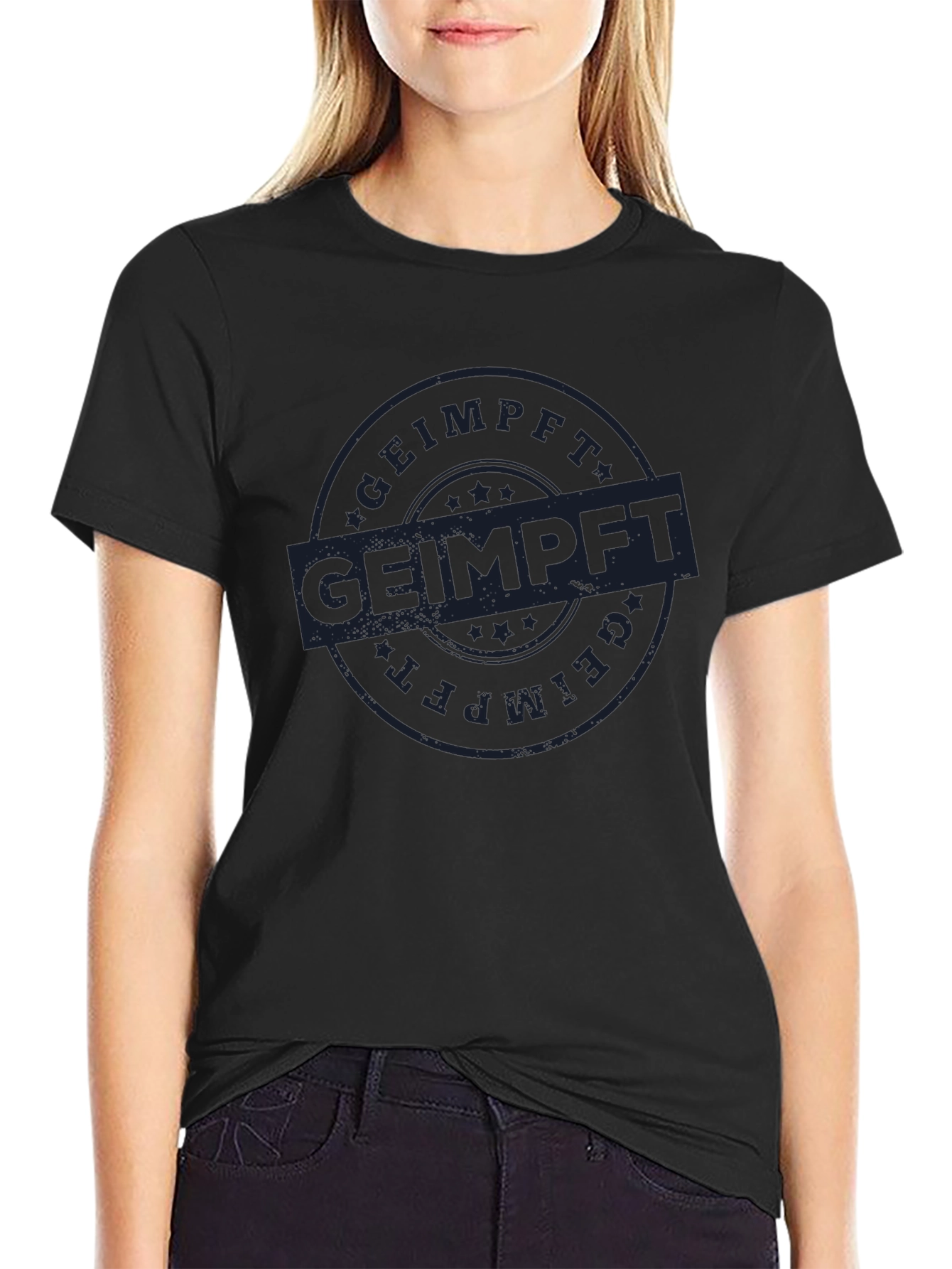 Geimpft T-Shirt - Black Cotton Vaccinated Tee