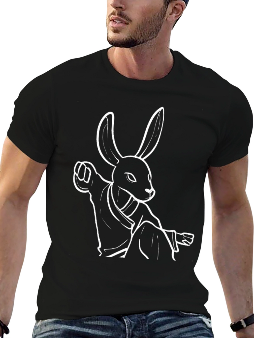 Kung Fu Rabbit T-Shirt - Black Cotton Graphic Tee
