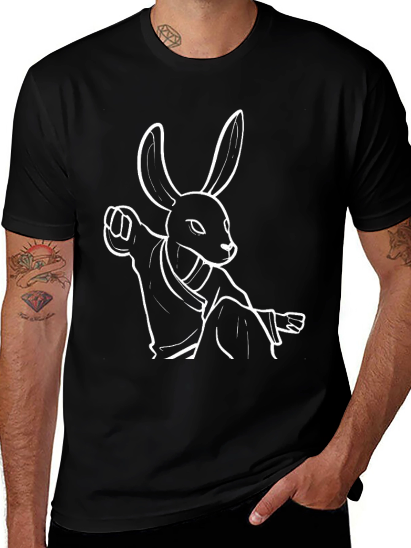 Kung Fu Rabbit T-Shirt - Black Cotton Graphic Tee