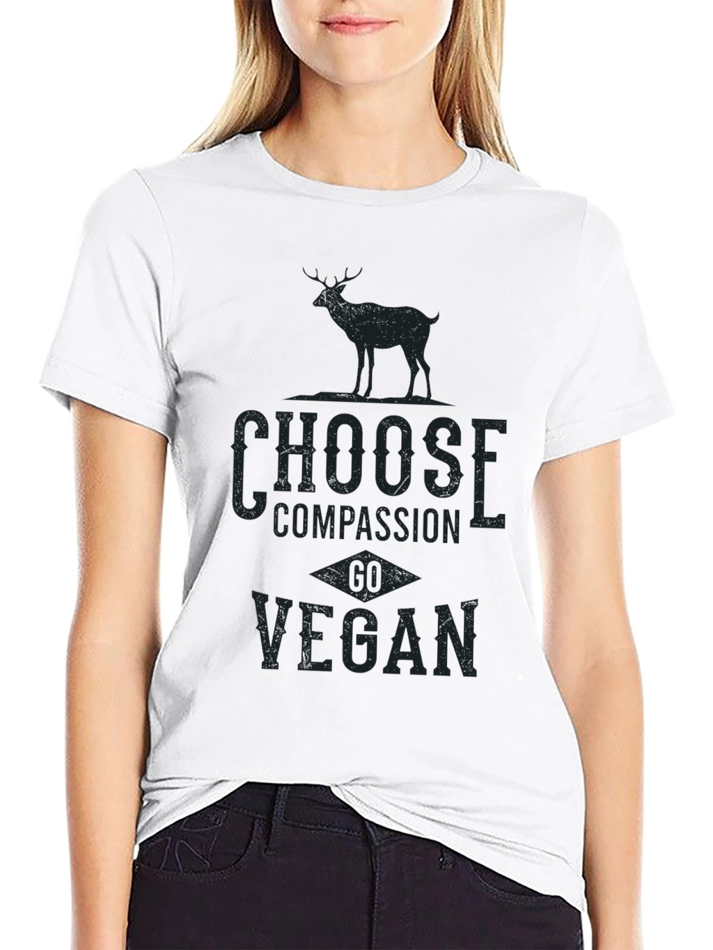 Vegan Compassion Tee - Deer Graphic Print T-Shirt