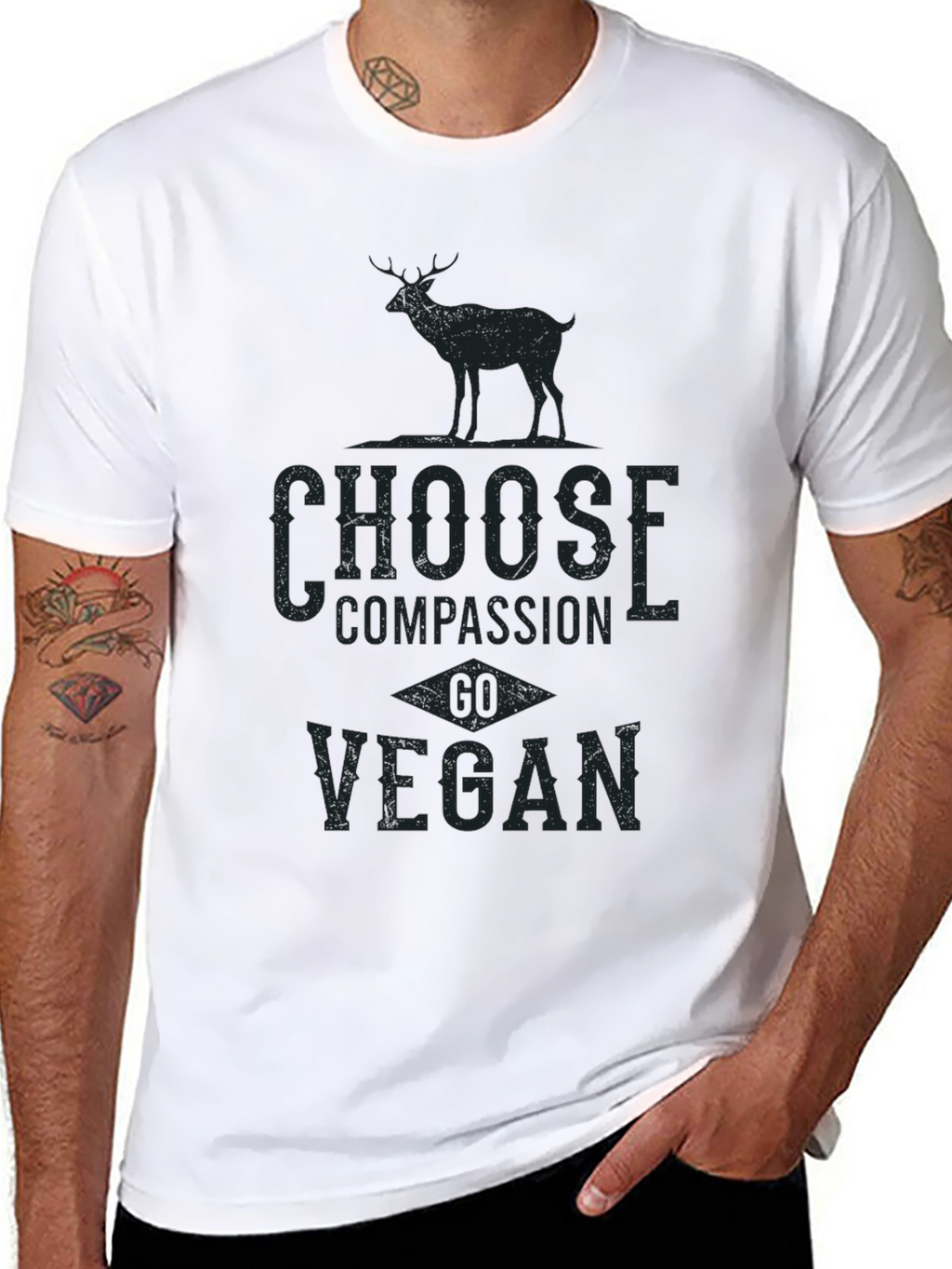Vegan Compassion Tee - Deer Graphic Print T-Shirt