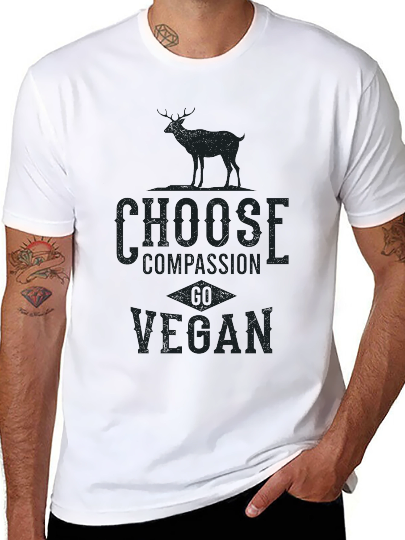 Vegan Compassion Tee - Deer Graphic Print T-Shirt