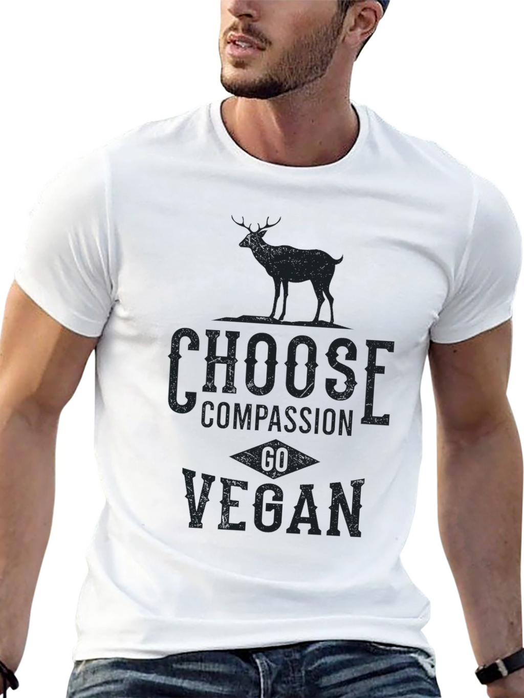 Vegan Compassion Tee - Deer Graphic Print T-Shirt