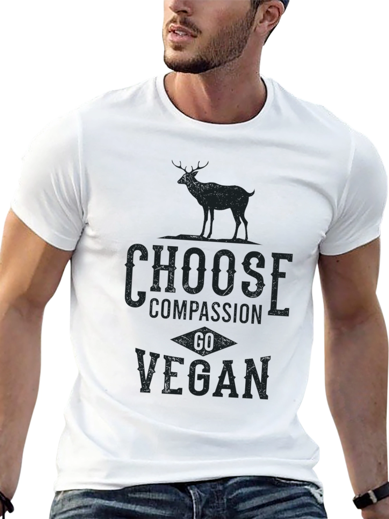 Vegan Compassion Tee - Deer Graphic Print T-Shirt