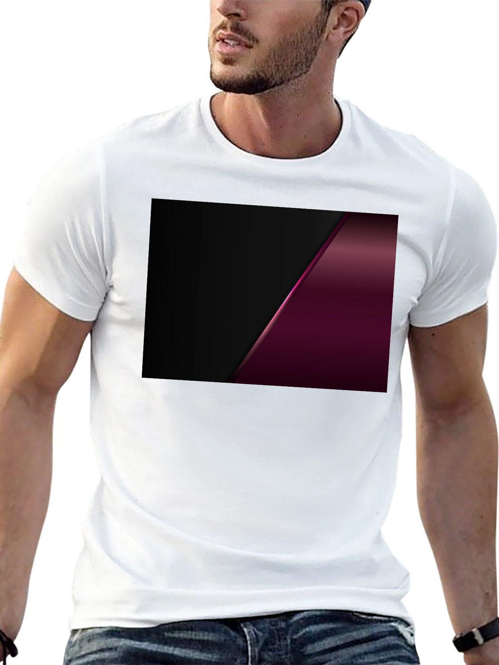 Sleek Black Tee with Modern Geometric Design