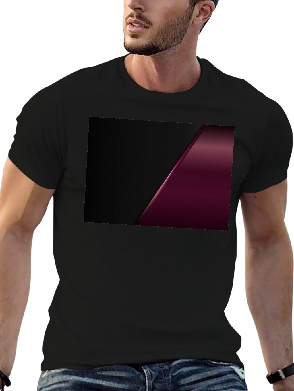 Sleek Black Tee with Modern Geometric Design