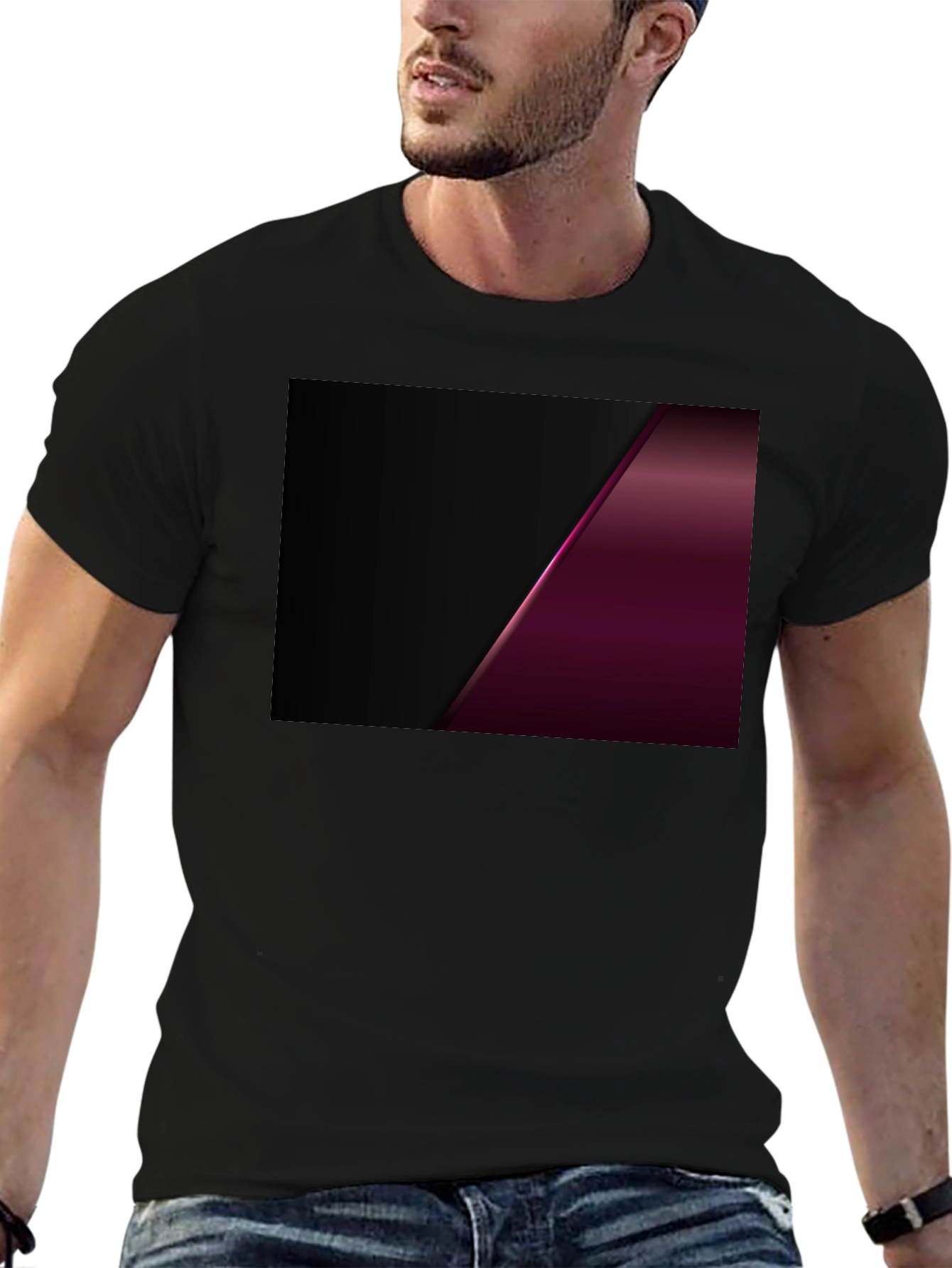 Sleek Black Tee with Modern Geometric Design