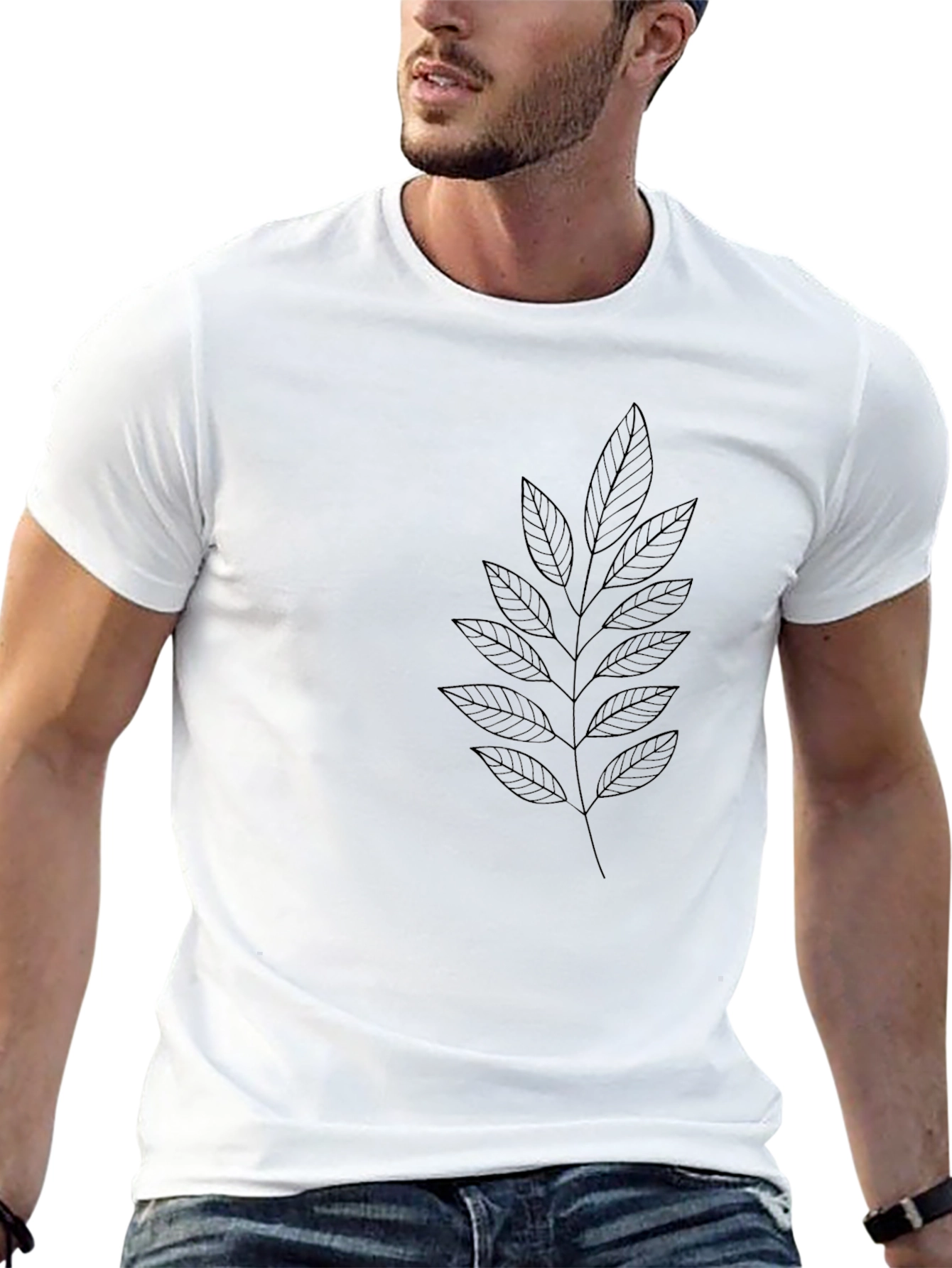 Minimalist Leaf Print Black T-Shirt