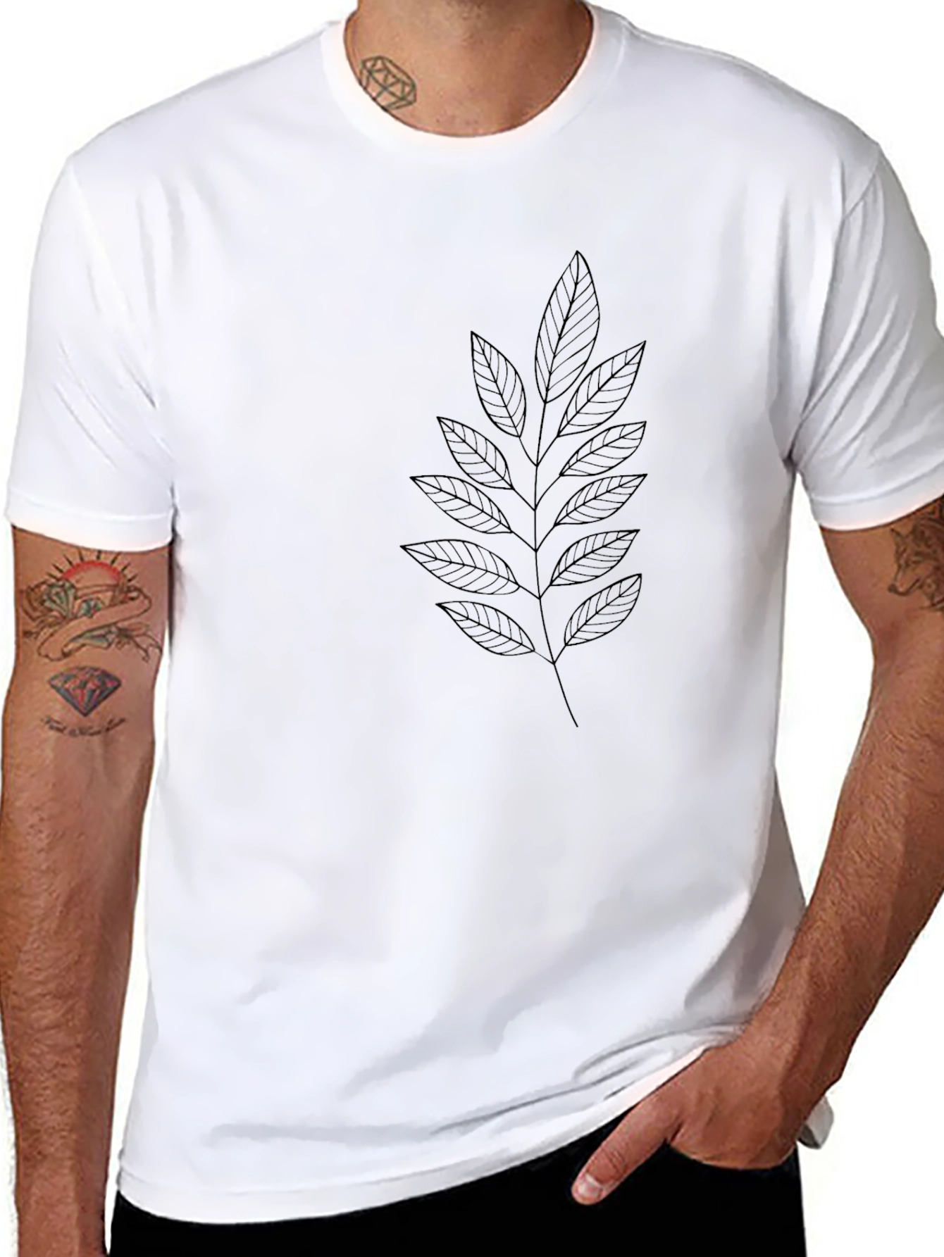 Minimalist Leaf Print Black T-Shirt