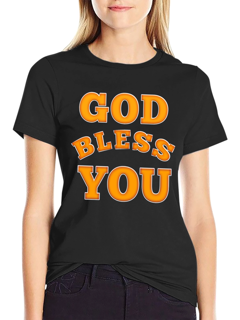 God Bless You Graphic T-Shirt Black Cotton