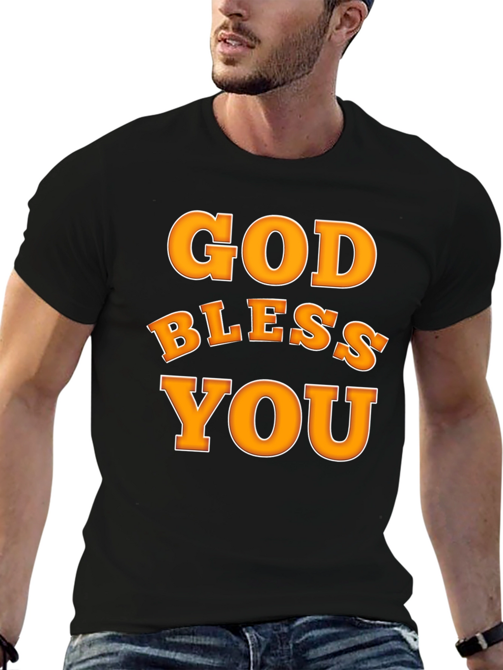 God Bless You Graphic T-Shirt Black Cotton