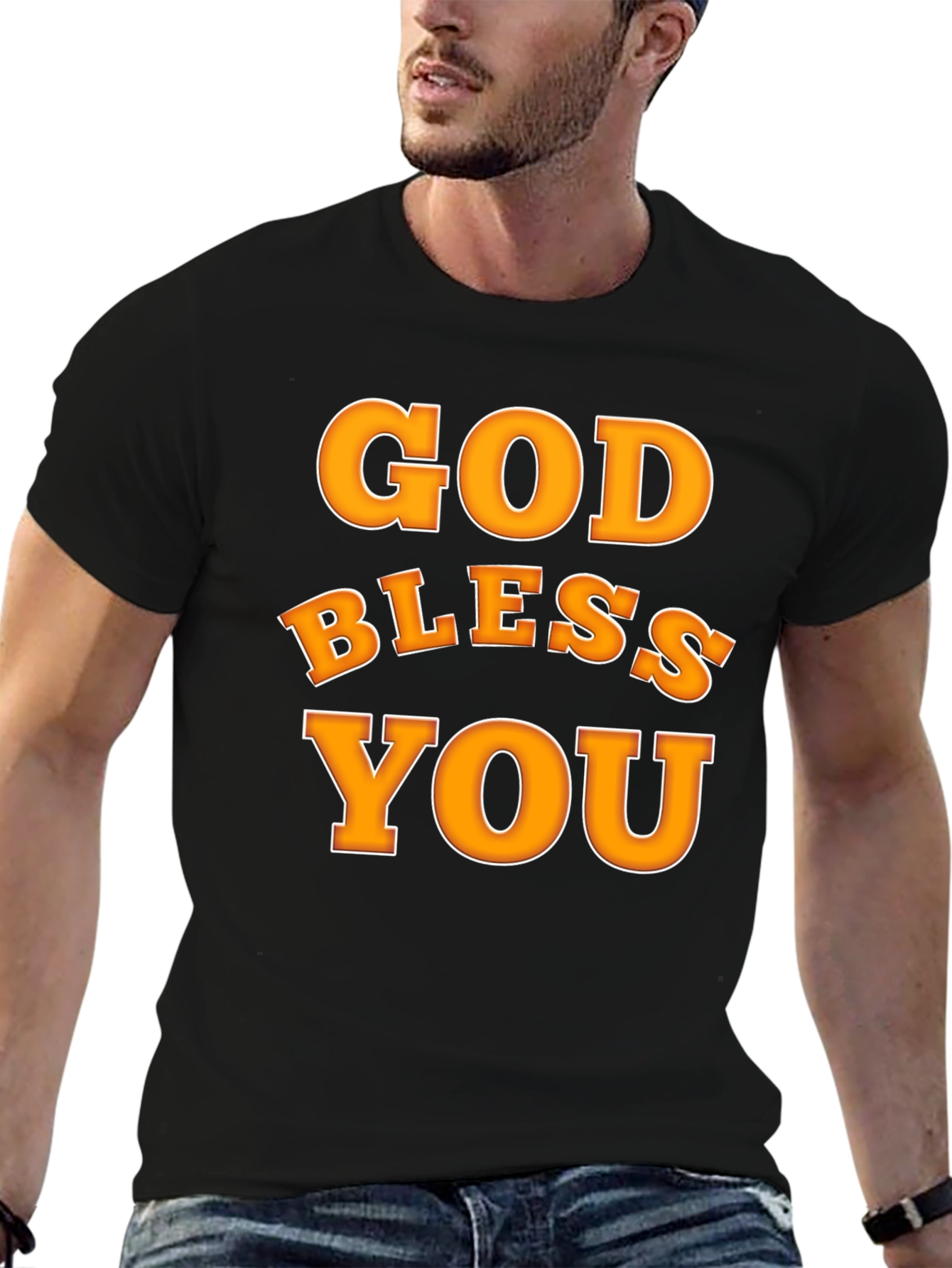 God Bless You Graphic T-Shirt Black Cotton