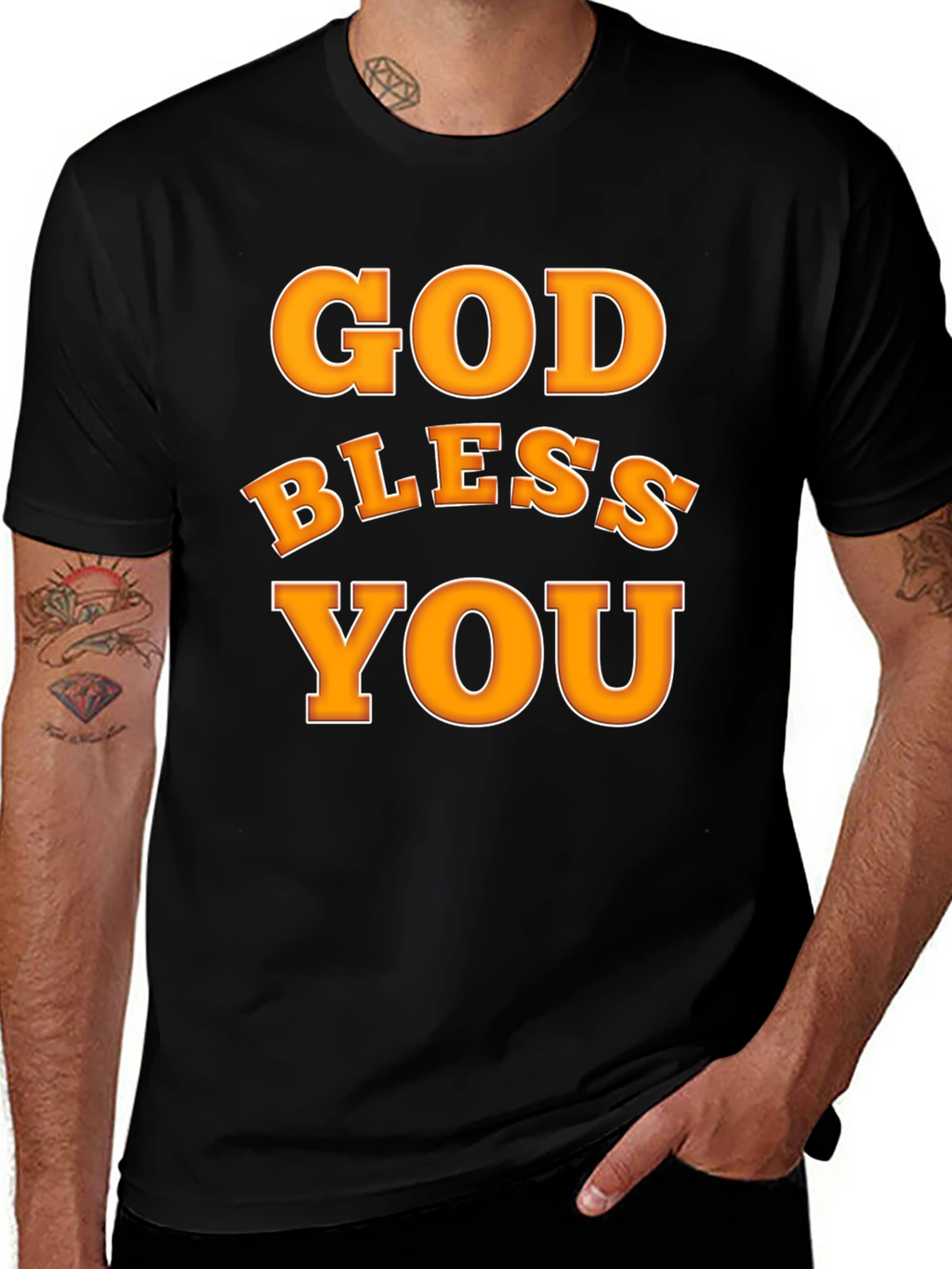 God Bless You Graphic T-Shirt Black Cotton