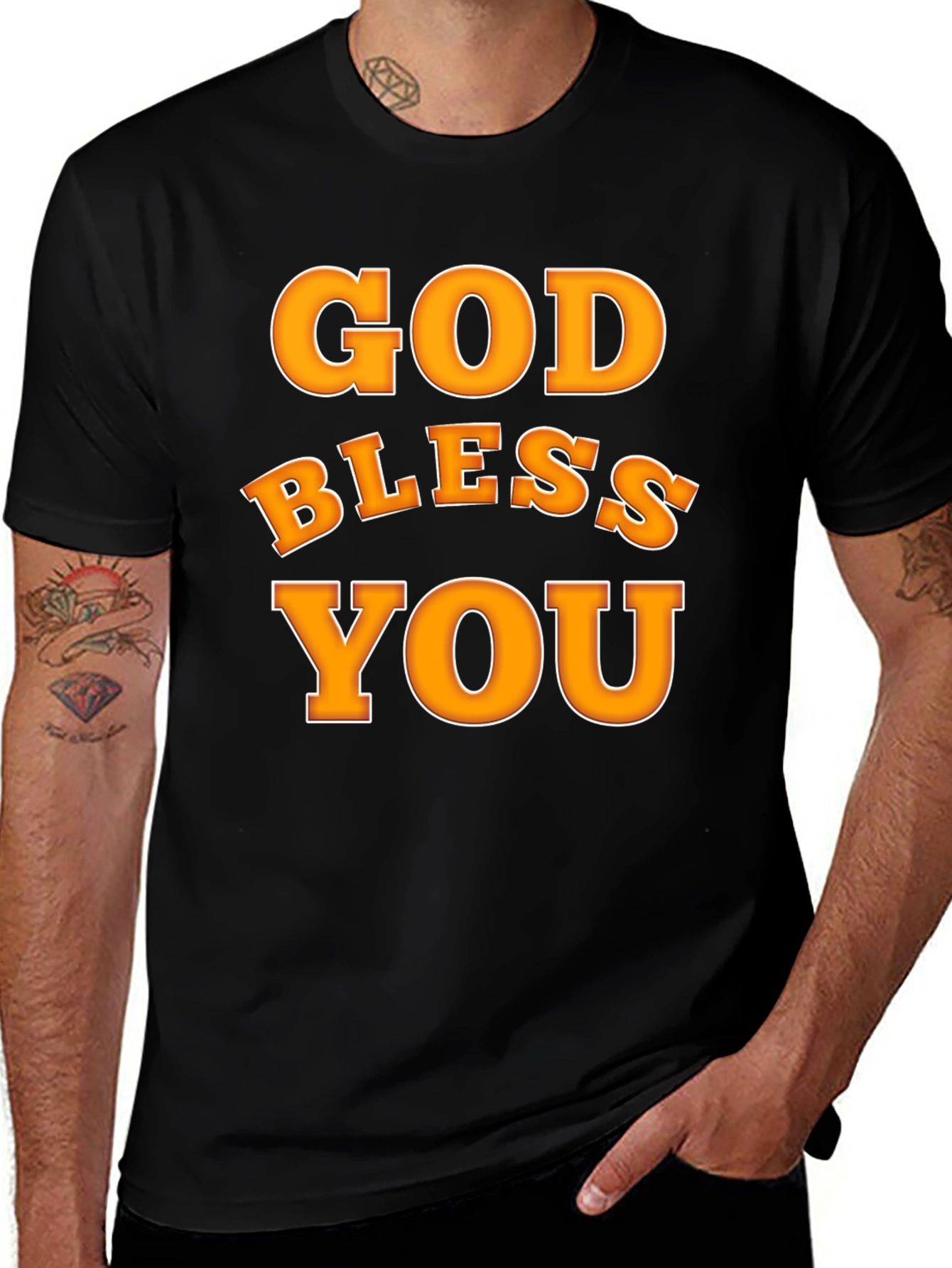 God Bless You Graphic T-Shirt Black Cotton