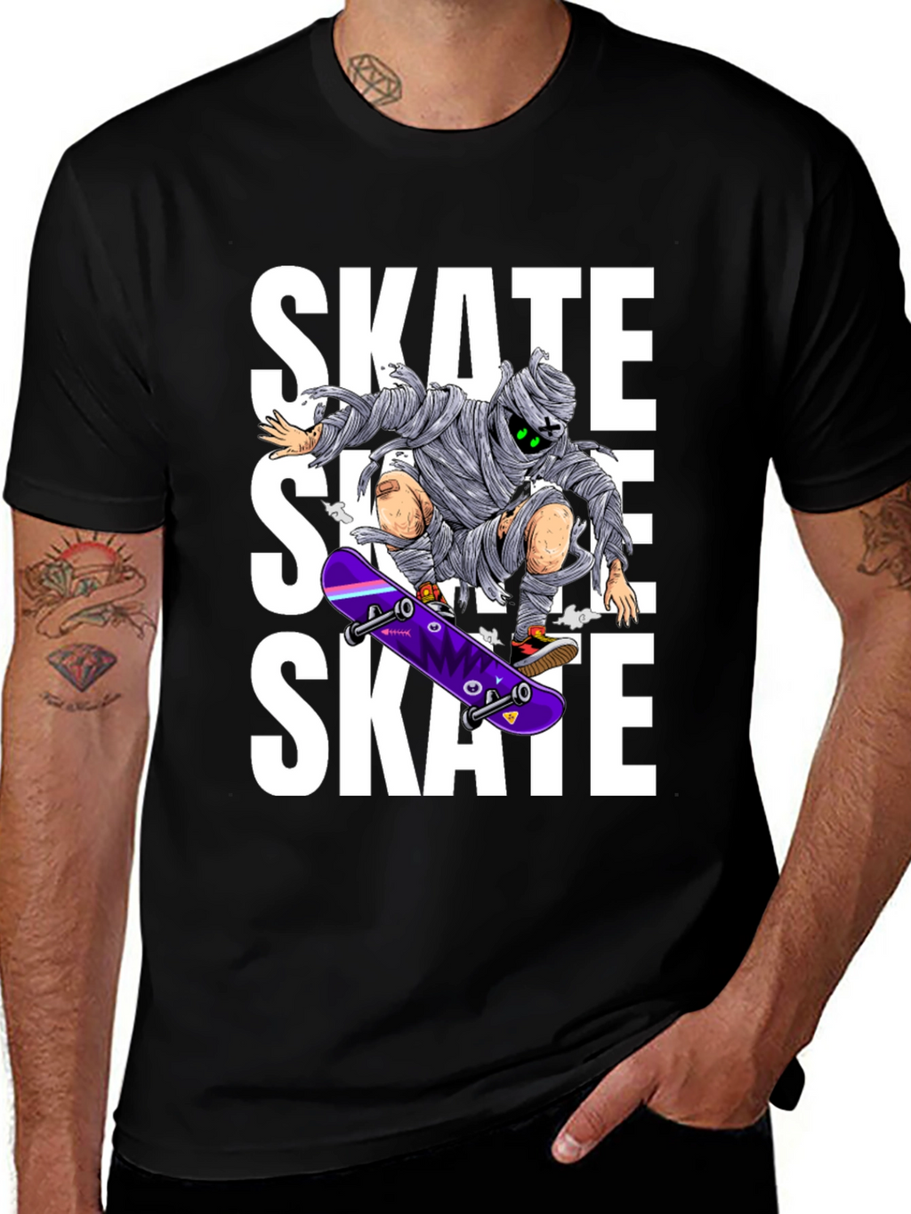 Skate Mummy Graphic Tee - Black Cotton Skateboard T-Shirt